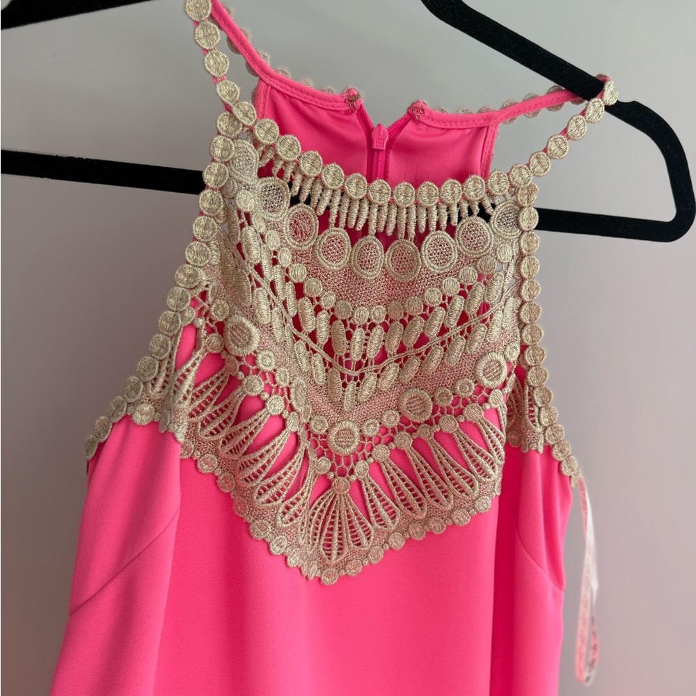 Lilly Pulitzer Pink Dress with Gold Crochet Detail - Picture 5 of 7